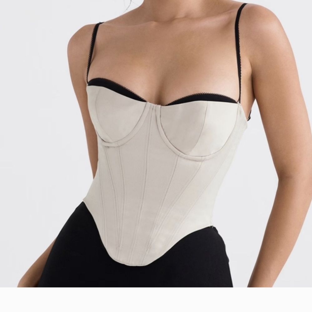 House of CB Cream and Black Corset Bra